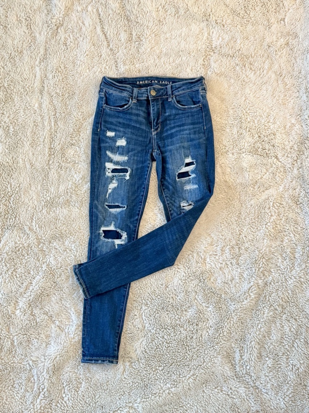 American Eagle Outfitters Dark Blue Ripped Skinny Jeans
